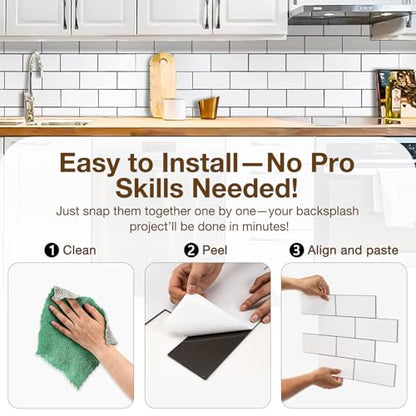 Havenly Peel and Stick Backsplash Tile for Kitchen & Bathroom Walls (White, 10 Tiles - 9.7 sq. ft. (0.9 m²)) - color: White