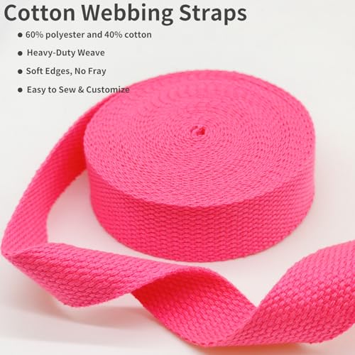 1 inch Cotton Webbing 5 Yards, Soft & Sturdy for Bag Handles - color: Neon Rose 575