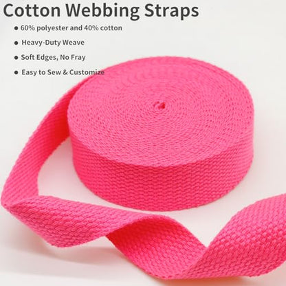 1 inch Cotton Webbing 5 Yards, Soft & Sturdy for Bag Handles - color: Neon Rose 575