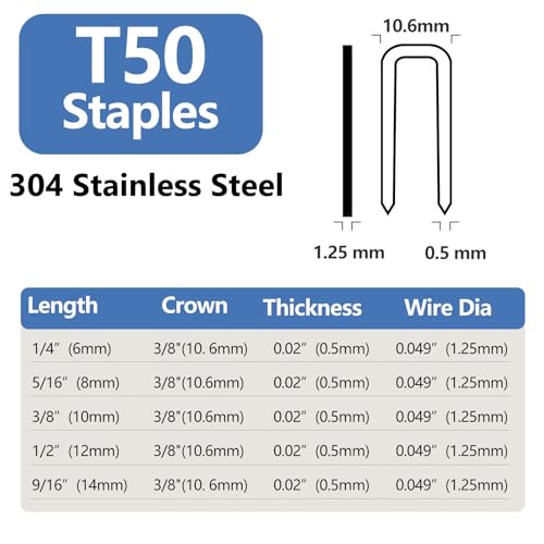 Heavy Duty T50 Staples 5/16 Inch 2000-Count 304 Stainless Steel - size: 5/16" - 2000 Count