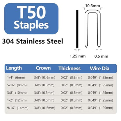 Heavy Duty T50 Staples 5/16 Inch 2000-Count 304 Stainless Steel - size: 5/16" - 2000 Count