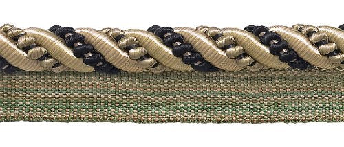 DÉCOPRO 7/16" (1cm) Large Shiny Decorative Twisted Rope Cord with Lip | Cord Trim # 0716I2, Tan Beige Black #4363 (Pure Black, Tan Beige, Light Beige) 5 Yard Value Pack (15 ft/4.5m) - color: Tan Beige Black #4363 (Pure Black, Tan Beige, Light Beige), size