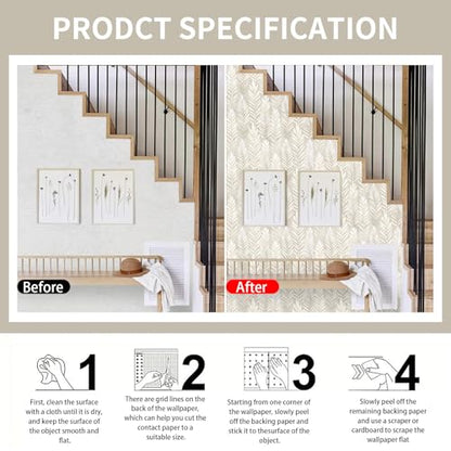 17.32" X 393.7"Boho Peel and Stick Wallpaper Beige Neutral Contact Paper - size: 17.3" x 393.7"