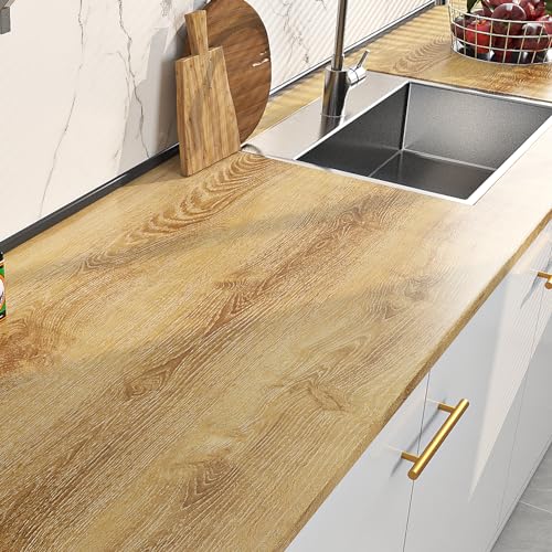 Livelynine Oak Wood Contact Paper Peel and Stick Thick Wood Contact Paper for Countertops Desk Kitchen Cabinet Wallpaper Peel and Stick Countertops Waterproof Vinyl Wrap Wood Laminate Roll 15.8x78.8 - color: Light Oak, size: 15.8" x 78.8"