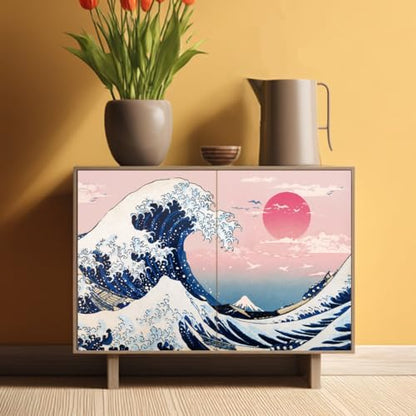 PLIGREAT 3 Sheets Pink Sea Wave Rub on Transfer Stickers for Crafts Japanese Cartoon Style Waterproof UV DTF Rub on Decals for Furniture Cabinet Dressers Ceramic Scrapbooking Decorative Transfer Paper - style: Pink Sea Wave