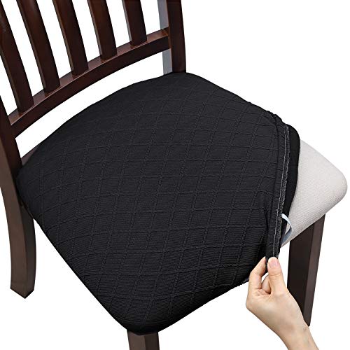 Fuloon Dining Chair Seat Covers Stretch Slipcovers, 6 Pack, Black - color: Black, size: Not Waterproof