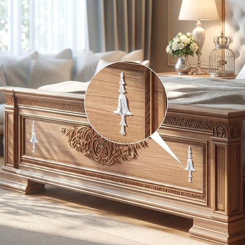 2 PCS Baroque Style Flower Carved Onlay Applique White PVC Appliques for Furniture Decorative 3D Symmetrical Furniture Decorative for Cabinets Dressers Mirrors DIY Home(Bellflower) - style: Bellflower