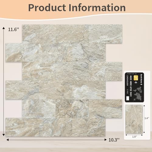 DICOFUN 1 Sheet Sandstone Peel and Stick Backsplash Wall Tiles, 12"x12" Thick PVC Subway Tile for Kitchen Backsplash - color: Gold Sandstone, size: 1 Sheet, 12"x12"x0.12"