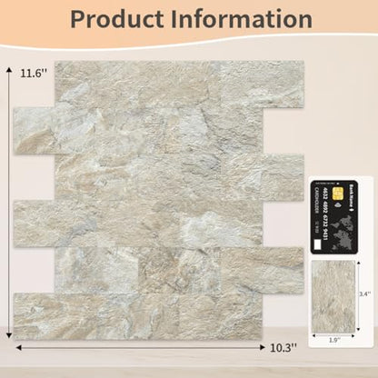 DICOFUN 1 Sheet Sandstone Peel and Stick Backsplash Wall Tiles, 12"x12" Thick PVC Subway Tile for Kitchen Backsplash - color: Gold Sandstone, size: 1 Sheet, 12"x12"x0.12"