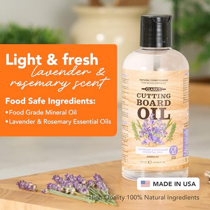CLARK's Cutting Board Oil 12 oz, Food Grade Mineral Oil with Lavender Scent - style: Lavender & Rosemary Extract - 12 Oz