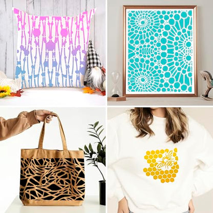 8 Pieces Mixed Media Layering Stencils for Painting,Reusable Spider Web Wood Grain Floral Texture Stencils for Wood Furniture,Cake,Canvas Fabric,Card Making,Art Journal - color: Layering(8Pcs)