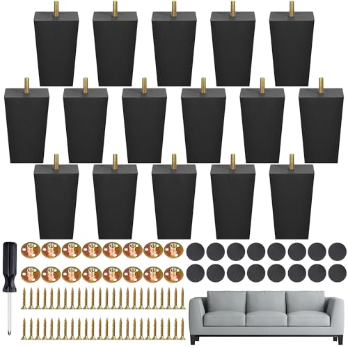 TURSTIN 16 PCS 4 Inch Wood Furniture Legs, Couch Legs Replacement, Black - color: Black, size: 4 Inch