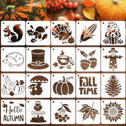JULMELON 20Pcs Fall Stencils for Painting on Wood Cute Autumn Crafts Kids - style: Fall