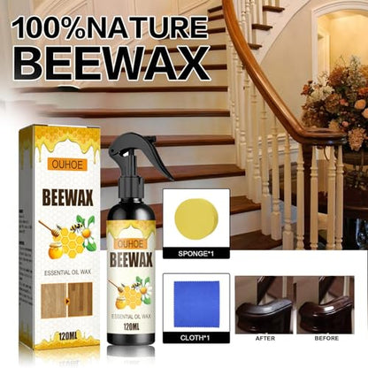 3Pcs Beeswax Spray Furniture Polish, Original Natural Beeswax Care Spray, Wood Cleaner, Wood Floor Polish for Living Room,Kitchen,Wooden Furniture Floors(120ml+Sponge+Cloth)