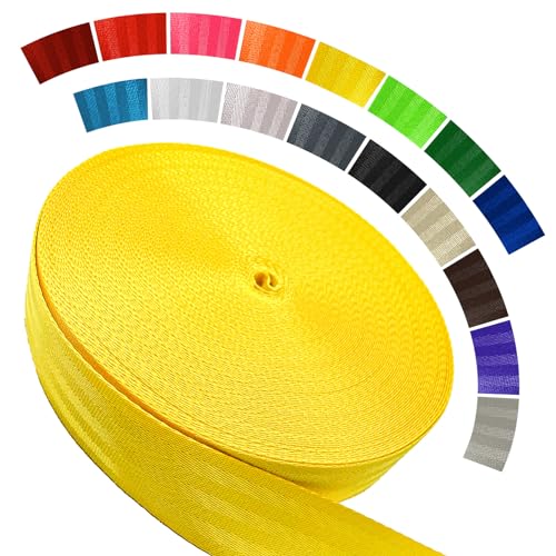 Polyester Webbing Strap 16+Colors – 1"&1.5"&1.9" – 16.5 25 33 55 Yards Heavy Duty Webbing Roll, Flat Webbing Strap for Indoor&Outdoor Gear, DIY Crafting, Repairing - color: Yellow, size: 1.5"-16.5 yards