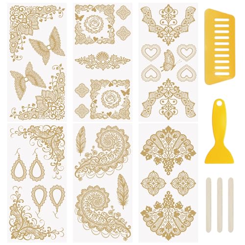 WANDIC 6 Sheets Golden Lace Rub On Transfer Stickers Gold Foil Scrapbook Stickers Window Decals Waterproof Decals for DIY Furniture Photo Albums,15 * 30cm - color: Golden Lace Pattern