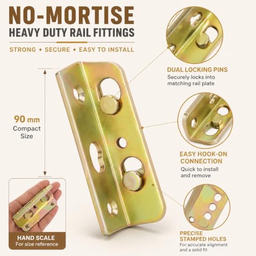 CYEAH 12PCS Bed Frame Brackets,Bed Rail Brackets Heavy Duty, Wooden Bed Rail Fittings, Rust Proof Bed Frame Hardware Brackets Kit for Connecting to Wood, Headboards and Foot-Boards