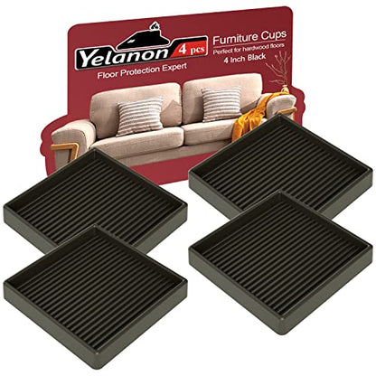 Non Slip Furniture Pads for Hardwood Floors -Yelanon 4Pcs 4” Coasters Cups - color: 4pcs4"square Black