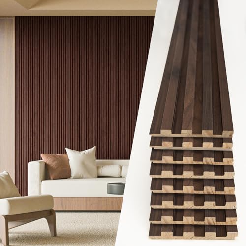 Art3d 108 x 5.7 Inch Slat Wood Wall Paneling for Interior Decor, Walnut - color: Slat Walnut, size: 8Pcs-108 x 5.7 Inch