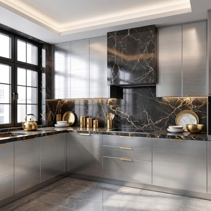 VEELIKE 15.7''x708'' Stainless Steel Contact Paper for Appliances Heat Resistant Self Adhesive Wallpaper for Kitchen Countertops Refrigerator Dishwasher Washing Machine Oven Door Metal Furniture - size: 708.7" x 15.7"