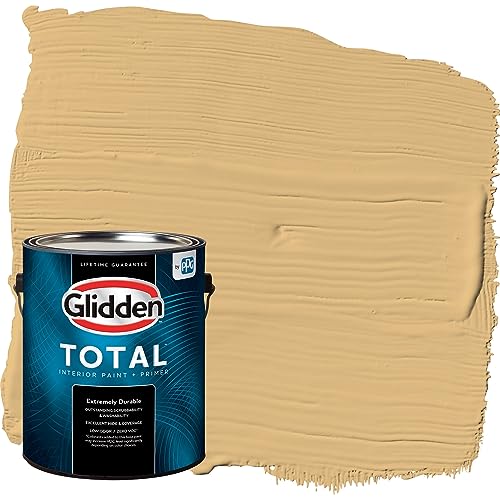 Glidden Total Interior Wall Paint & Primer All-in-One, Honey Bunny/Yellow, Flat, 1 Gallon - color: Honey Bunny, size: 128 Fl Oz (Pack of 1)