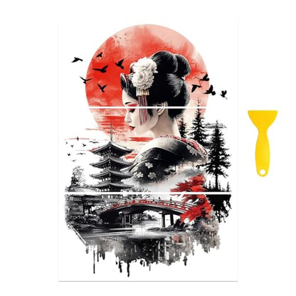 Peacoblue Geisha Landscape Rub On Transfers for Furniture 6"x12" - style: Geisha and Japanese Landscapes