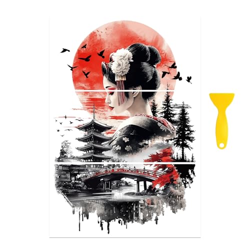 Peacoblue Geisha Landscape Rub On Transfers for Furniture 6"x12" - style: Geisha and Japanese Landscapes