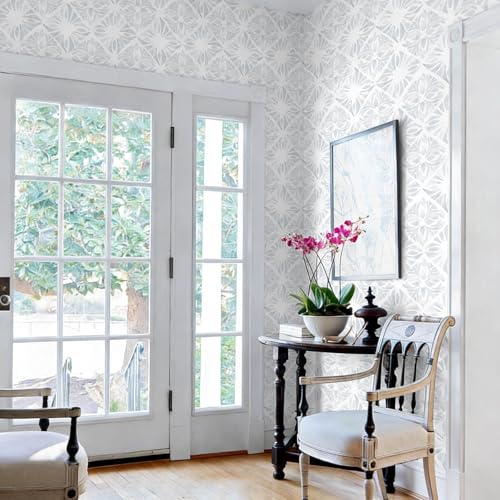 Blue Wallpaper Coastal Peel and Stick Wallpaper Boho 393"x17.3" Blue and White Wall Paper Geometric Contact Paper Textured Removable Vinyl Waterproof for Bathroom Bedroom Farmhouse Kitchen - color: White and Blue, size: 17.3" x 393"