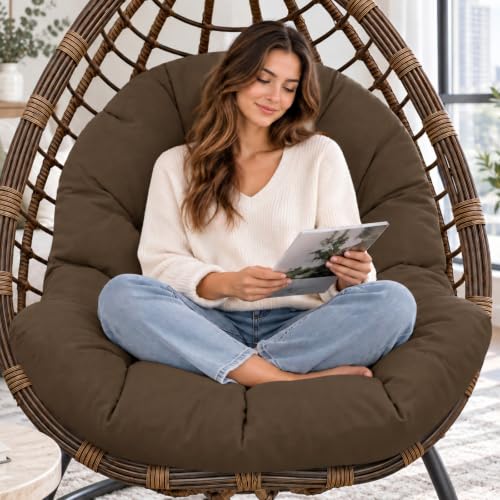 Egg Chair Cushion Replacement, Waterproof Outdoor Hanging Egg Swing Chair Cushions Pads, U-Shaped Thickened Cushions for Hanging Eggs Chair with Ties, 47x33x7 Inches (Brown) - color: Brown