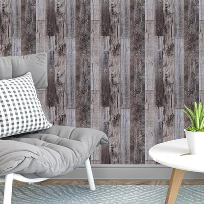 Yun-aeon Natural Wood-Gray Contact Paper Peel and Stick Wallpaper - color: Natural Wood-Gray, size: 17.3" x 80"