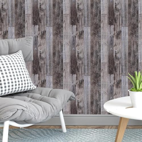 Yun-aeon Natural Wood-Gray Contact Paper Peel and Stick Wallpaper - color: Natural Wood-Gray, size: 17.3" x 80"
