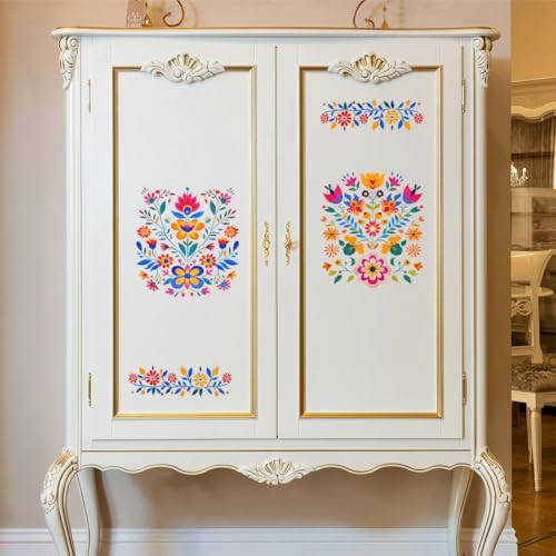 Peacoblue Mexican Folk Flowers Rub On Transfers for Furniture Craft 6"x12" - style: Mexican Folk Art Flowers