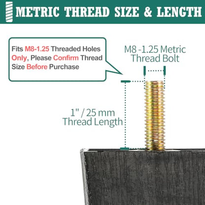 4pcs Plastic Square Legs 2" with Plate Nuts, M8-1.25 Thread - size: 2 Inch, M8-1.25 Metric Bolts