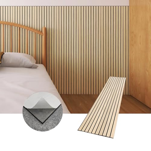Modern Wood Slat Wall Panels, Peel and Stick Acoustic Panels, Self-Adhesive Wall Covering and Easy Installation, 8-Pack 47.24x11.81in. Natural Wood Finish (Oak) - color: Oak