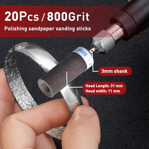 20PCS Sanding Drums,800 Grit Sanding Sticks for Dremel Rotary Tool - size: 800 Grit