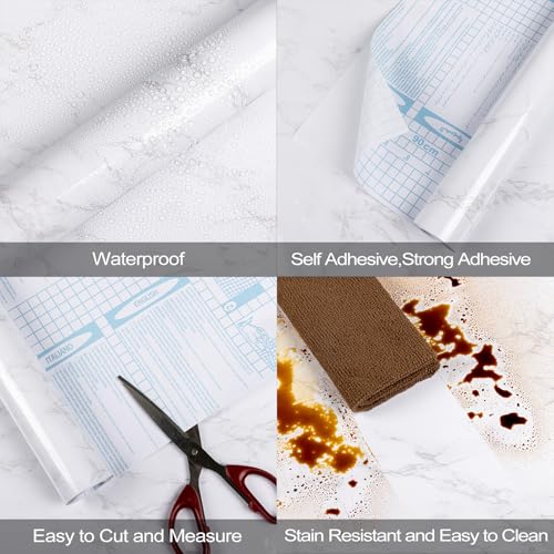 Marble Contact Paper White Peel and Stick Wallpaper for Kitchen Countertop - color: Gray/White, size: 15.7" x 472.4"