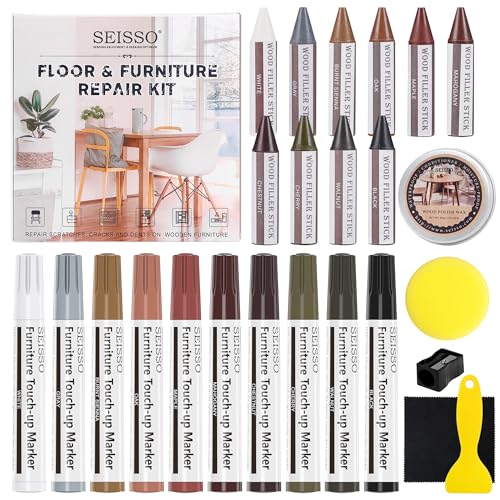 SEISSO Wood Furniture Repair Kit, Touch Up Markers and Crayons - color: Wood Markers+wood Crayons+polish Wax, size: 25pcs