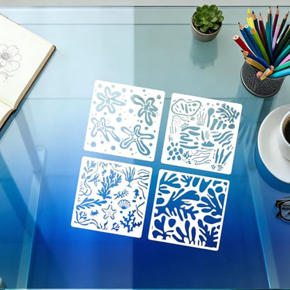 12 Pcs Ocean Creatures Stencils for Painting Reusable Plastic 6×6 Inch Sea Life Stencils Drawing Templates for Crafts DIY Wall Canvas Notebook Knit Card Wood - color: Style G