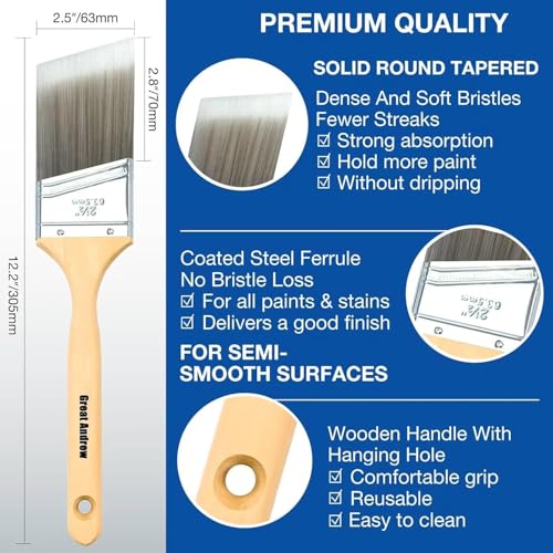 Great Andrew 5 Pack Angled Paint Brushes 1" 1.5" 2" 2.5" 3" - size: 5 PCS, 1/1.5/2/2.5/3"