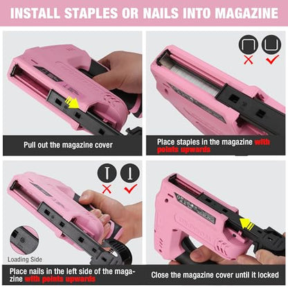 WORKPRO Electric Staple Gun, 2-in-1 Brad Nailer Electric - color: Pink