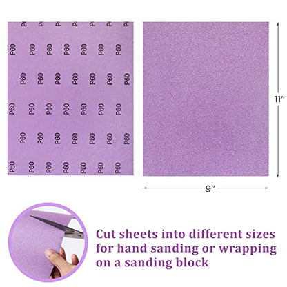 LotFancy 60 Grit Sandpaper, 30PCS 9 x 11” White Fused Alumina Wet Dry Sanding Sheets, for Automotive Metal Sanding Polishing, Wood Finishing, Purple - size: 60 Grit