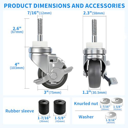MySit 3 Inch Expanding Stem Casters Set of 4 - size: 3 INCH