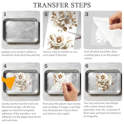 OLYCRAFT 3Pcs/Set 3D Flower Rub on Transfers for Furniture and Crafts - style: 3D Embossed Pearl