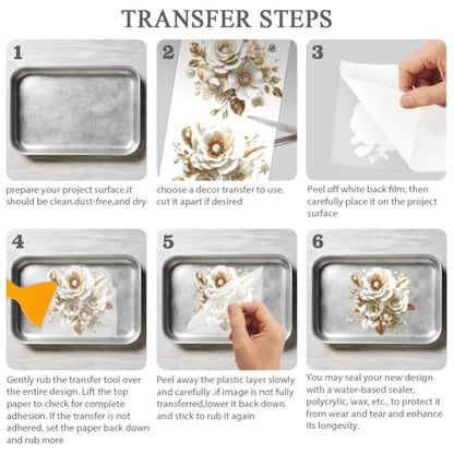 OLYCRAFT 3Pcs/Set 3D Flower Rub on Transfers for Furniture and Crafts - style: 3D Embossed Pearl