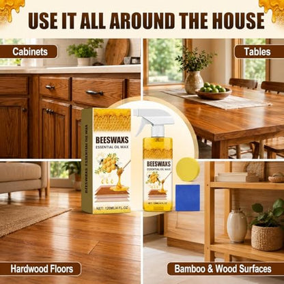 Beeswax Spray for Wood,Beeswax Wood Polish Spray,Deep Restore Furniture Cleaner for Cabinets, Hardwood Floors, Tables & All Wood Surfaces, (Includes sponge and towel)