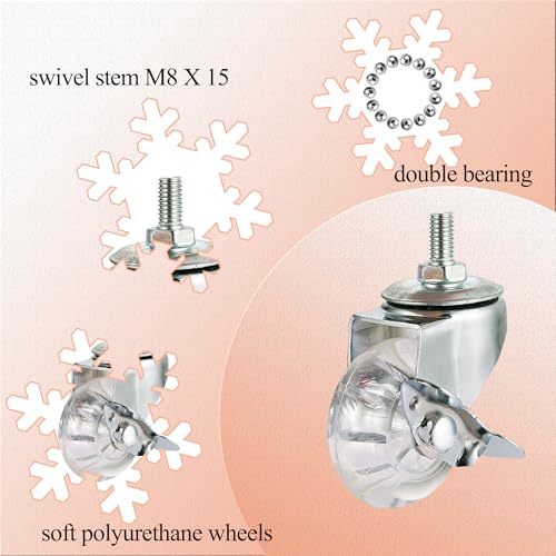 2" Stem Caster Wheels, M8×15mm, Side Brake, Clear, 4-Pack - color: Clear Side Brake, size: 2",M8x15