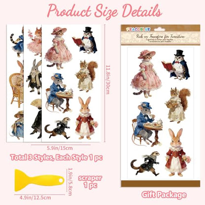 Peacoblue Victorian Animals Rub On Transfers for Furniture Craft 6"x12" - style: Retro Victorian Animals