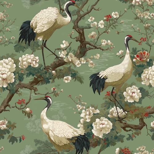 Chinoiserie Botanical Wallpaper, Crane Floral Peel and Stick Wallpaper - color: ML-M090, size: 17.7" x 236"
