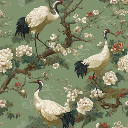 Chinoiserie Botanical Wallpaper, Crane Floral Peel and Stick Wallpaper - color: ML-M090, size: 17.7" x 236"
