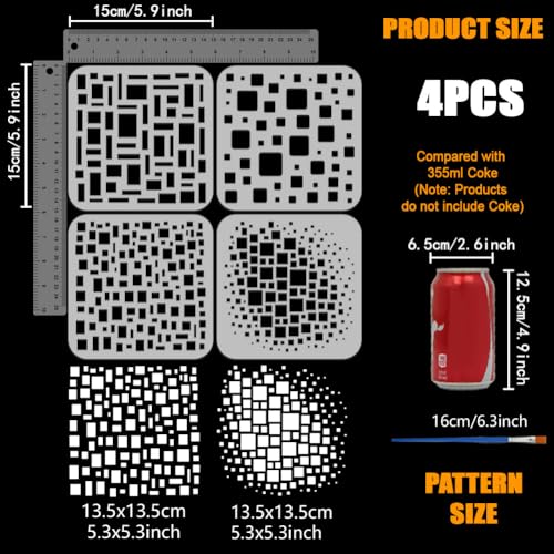FINGERINSPIRE 4Pcs Geometry Painting Stencil with Paintbrush 5.9x5.9inch Reusable Geometric Stencil Cubist Layering Background Templates Stencils for Painting on Wall, Canvas and Wood Furniture - style: Geometry